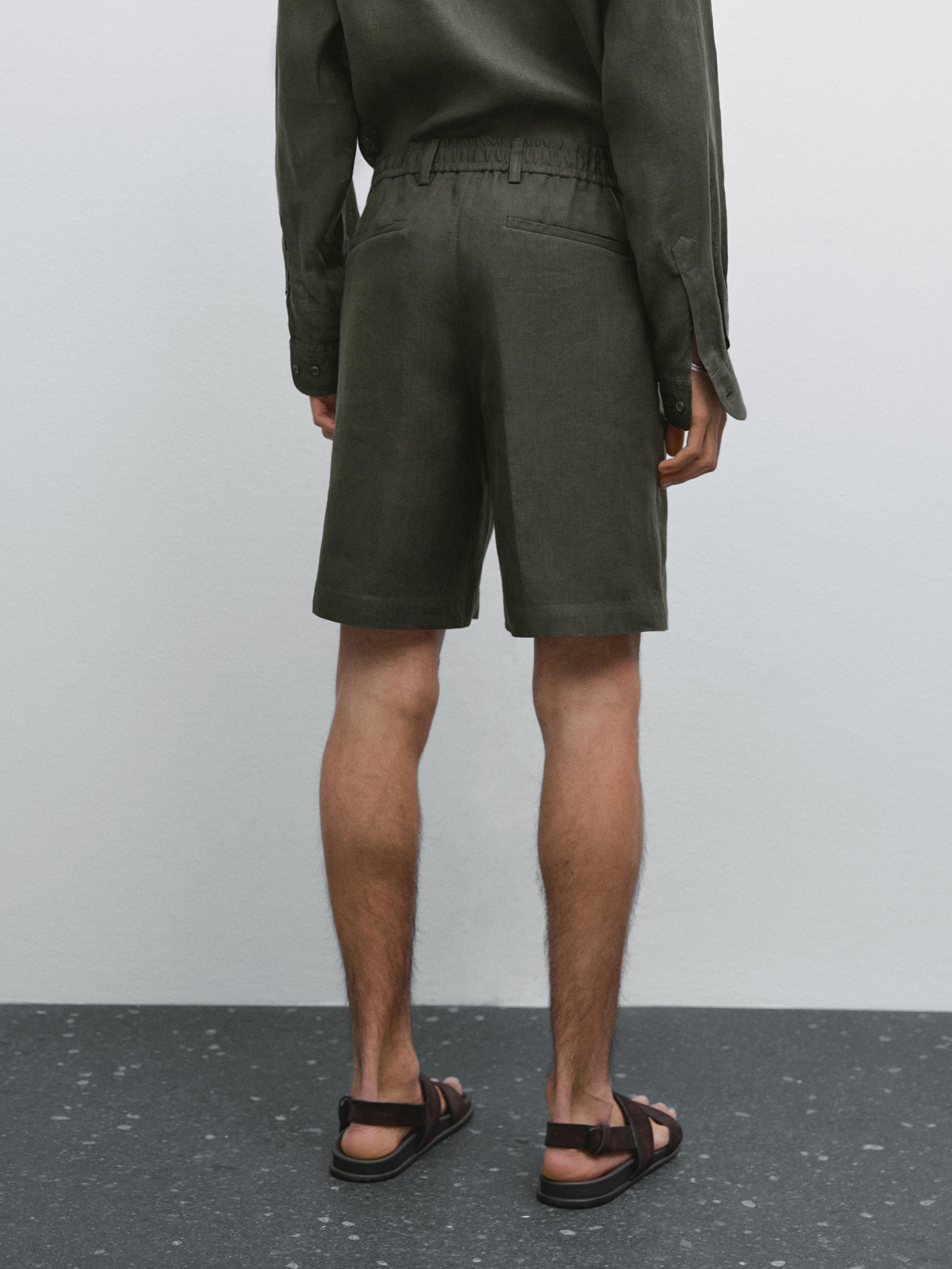 100% linen semi-jogger fit Bermuda shorts